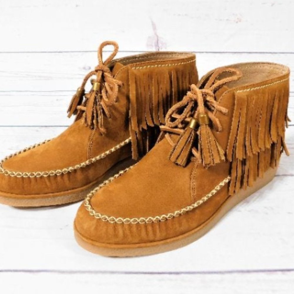 UGG Australia Caleb Chestnut Fringe Leather Ankle Booties Shoes 1019844 Size 8